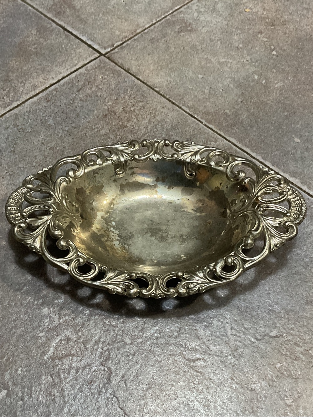 Raymond Ornate Silver-Tone Decorative Serving Bowl (Japan)